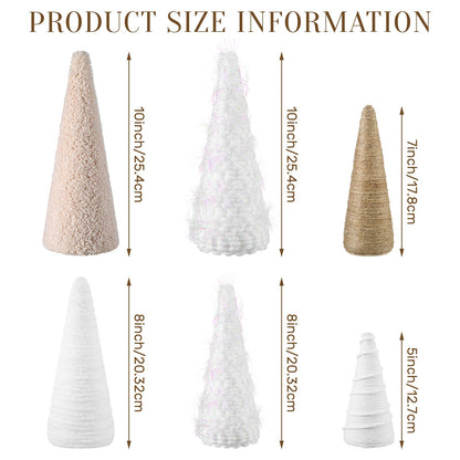VercanMonth 6 Pcs Christmas Yarn Cone Trees Rustic Farmhouse Christmas Neutral Boho Cone Trees Tabletop Centerpiece Mantle Tree Table Decoration for Winter Holiday Tiered Tray, 8 Inch 7 Inch 5 Inches