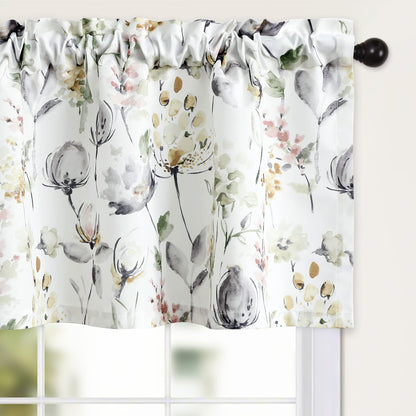 Leeva Watercolor Floral Valance Curtains, Rod Pocket Short Curtain Window Valances for Living Room, 52 x 18 inch, Brown and Grey, 1 Pack