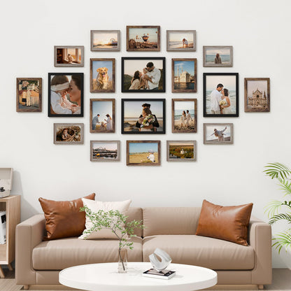 Vittanly 20 Pack Picture Frames Collage Wall Decor, Multi Sizes Including 4pcs 8x10, 8pcs 5x7 and 8pcs 4x6 Photo Frames, Gallery Frame Set for Wall or Tabletop Display, Black, Brown and Dark Grey