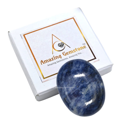 Amazing Gemstone Sodalite Crystals and Healing Stones - Large Palm Stone Crystals Piedra - Crystal for Good Luck, Balanced Positive Energy, Meditation - Unique Stocking Stuffers Gifts for Women, Men