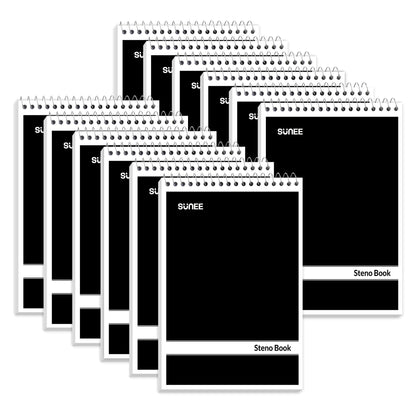 SUNEE 12 Pack Steno Pads 6x9, Gregg Rule, 60 Sheets, Spiral Notebook 6x9, White Paper, Take Notes with Top Spiral Notebook, for School, University, College, Work, Office, Black