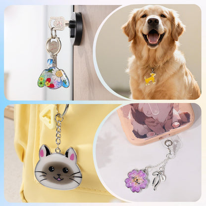 LET'S RESIN Keychain Molds 37Pcs, Silver UV Resin Molds for Beginners, Open Bezel Flower & Animal Molds for Keychain, Jewelry & Pendant Making