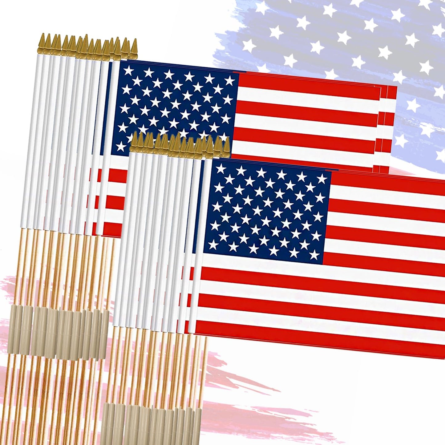 12x18 Inch American Flags on Stick - Patriotic American Flags for Outside, USA Stick Flag Perfect for Independence Day, Memorial Day, 4th of July Decorations (50)