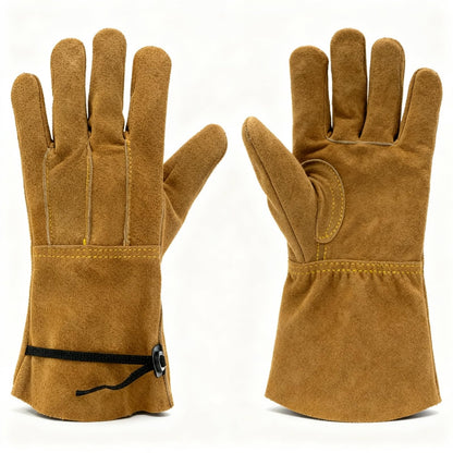 COREGROUND Leather Safety Work Gloves Gardening Carpenter Thorn Proof Truck Driving for Mens and Womens Waterproof heavy duty (Small, Brown)