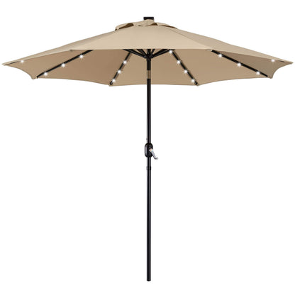 Yaheetech 9FT Solar Powered Patio Umbrella - UV Protection Market Table Umbrella w/ 32 LED Lights & Push Button Tilt & Crank Lift System for Garden/Lawn/Deck/Backyard/Pool,Tan