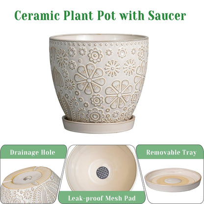MPotTo Ceramic Planter 8 Inch Plant Pot with Drainage Hole and Saucer Ceramic Pots for Indoor Plants Outdoor Large Flower Pot for Home Decor White
