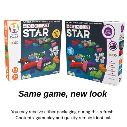 The Happy Puzzle Company The Genius Star | Toy of The Year Award Winning Family Board Game | 165,888 Possible Puzzles | Filling in Colored Shapes | Blockers to Complete A Star | Golden Star Twist