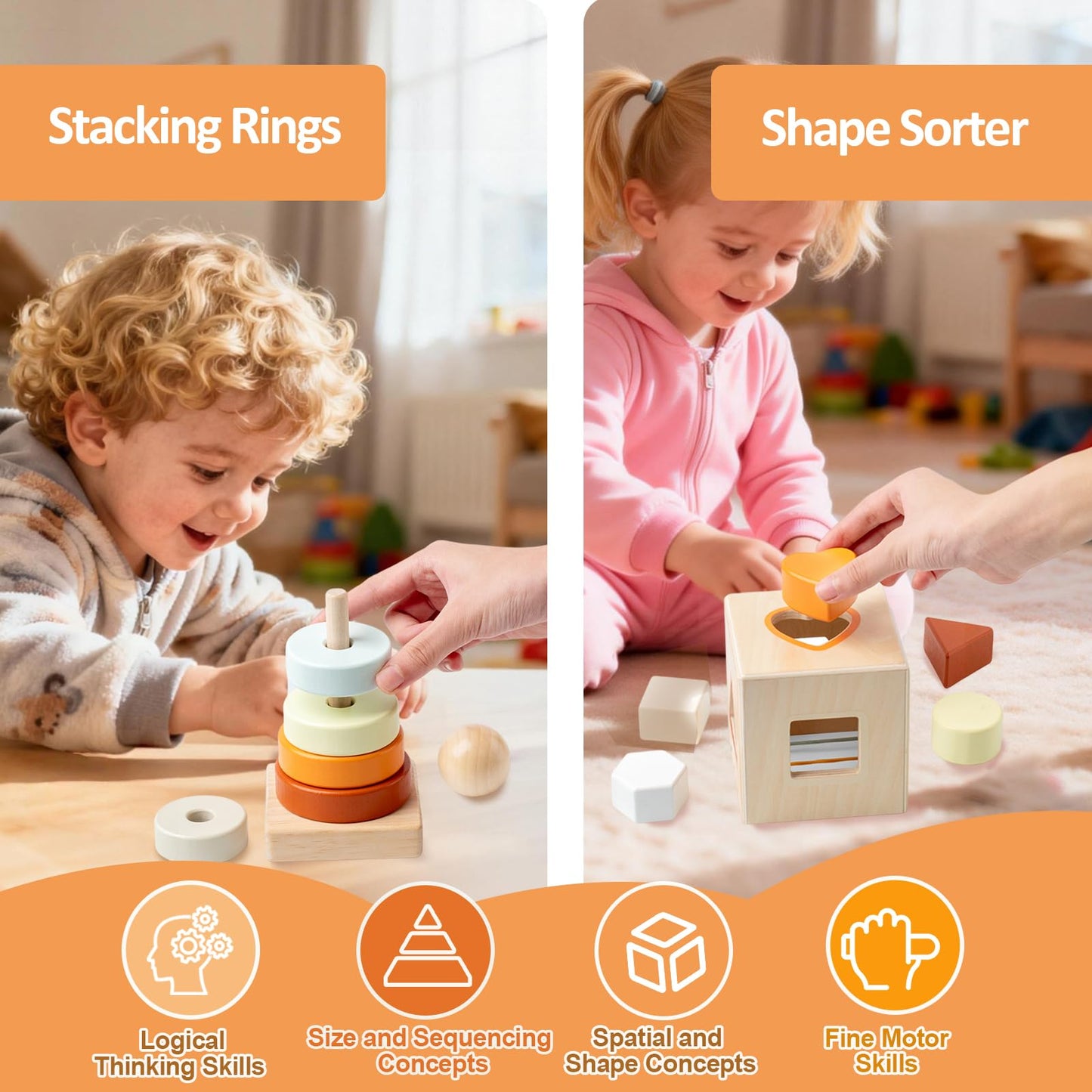 Smartwo Wooden Montessori Toys for 6-12 Months,Montessori Baby Blocks Toy for 6-12-18 Months,Shape Sorting,Xylophone,Development Toys for Girls Boys Birthday Chiristmas Gifts
