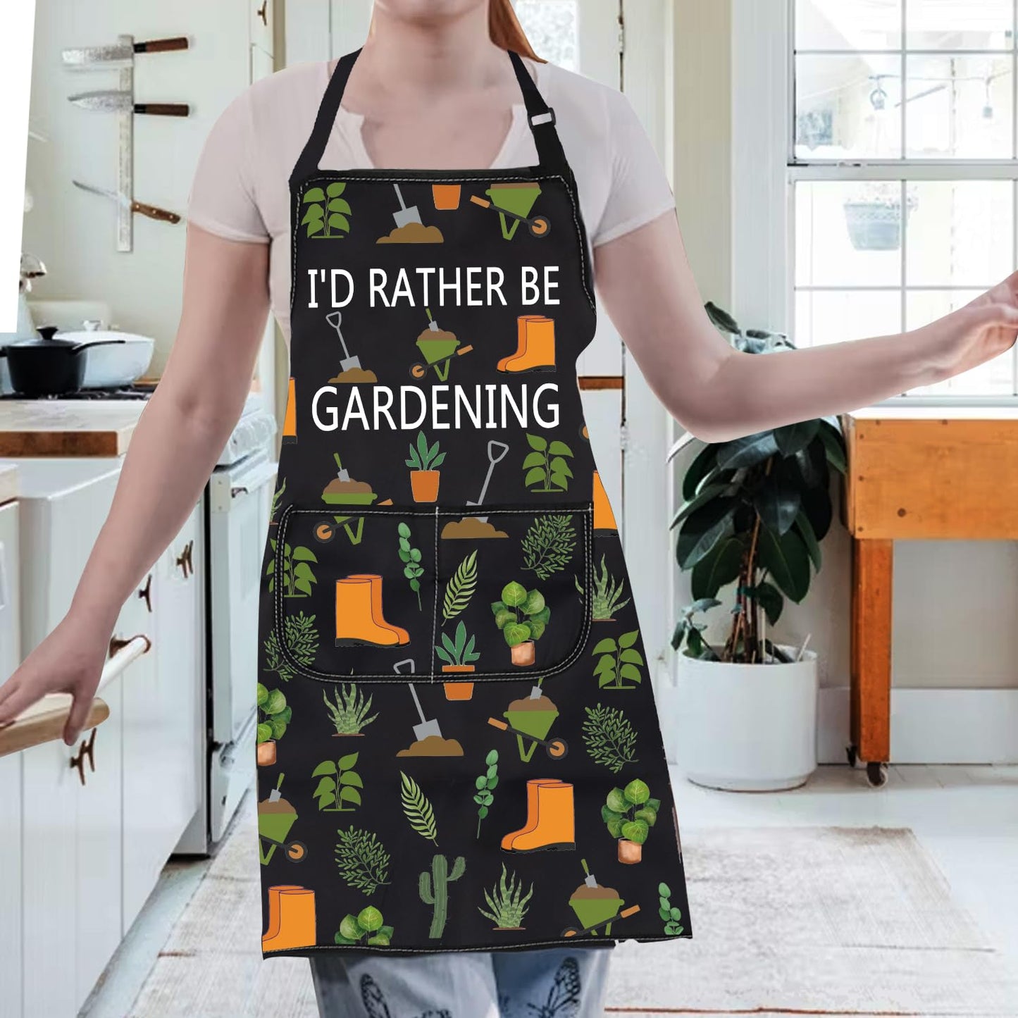 Gzrlyf Garden Apron Gardening Gift Plant Lover Gifts For Mom Grandma Gardener Aprons With Pocket I'd Rather Be Gardening (gardening apron)