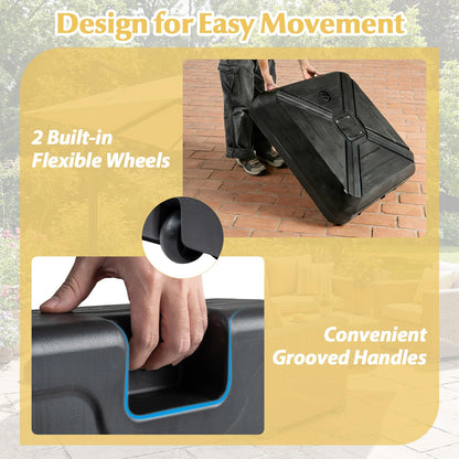 Tangkula Cantilever Umbrella Base with Wheels, 345 LBS Heavy-Duty HDPE Sand Water Filled Offset Umbrella Weighted Stand with Cross Base for Patio Backyard Poolside
