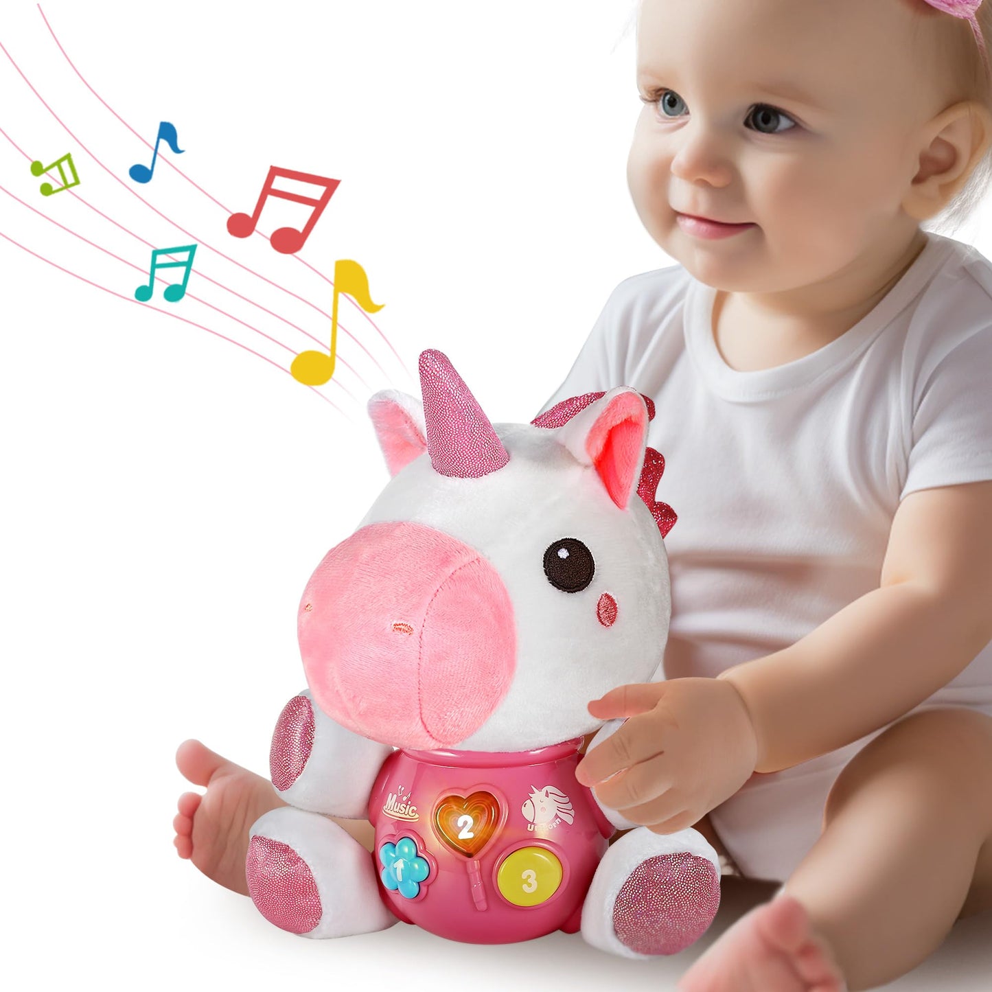 iPlay, iLearn Baby Unicorn Musical Toys, Newborn Girls Gift, Soft Unicorn Plush Stuffed Animal, Infant Light Music Time, 1st Easter Basket Shower Stuffers for 0 1 2 3 6 9 12 18 Month 1-3 Yrs Toddlers