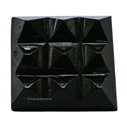 Amazing Gemstone Black Tourmaline Crystal Pyramid with 9 Pyramid Plate Bottom - 1" Mini Pyramid Figurine of Natural Stone Pyramid for Meditation, Reiki, Chakra Balancing Vastu Pooja and Crystal Grids