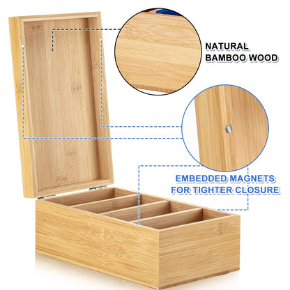 Henoyso 3 x 5 Inch Index Card Holder Set, Bamboo Organizer Box with 50 Dividers & 2 Sheets Alphabet Number Stickers File Note Holders, Holds 1200 Cards for Office Business Home Kitchen, Wooden Color