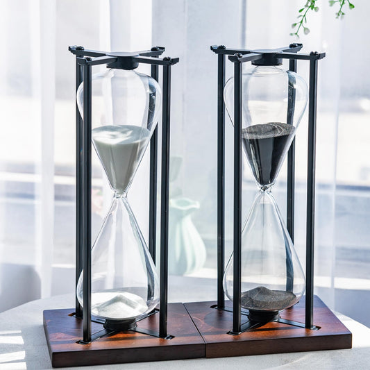 Large Black Iron Craft Hourglass Timer 60 Minutes,Modern Hour Glass Timers Gift for Men & Women, Sand Timer for Kitchen Home Office Desk Deco (Black)