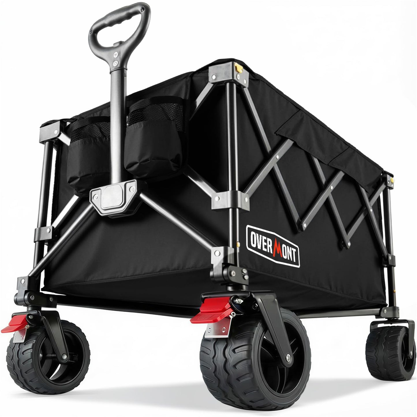 Overmont Ultra-Compact Collapsible Wagon Cart -200L Portable Folding Wagon with All-Terrain Wheels Utility for Beach, Grocery Shopping, Camping, and Gardening – 360lbs Load Capacity Black