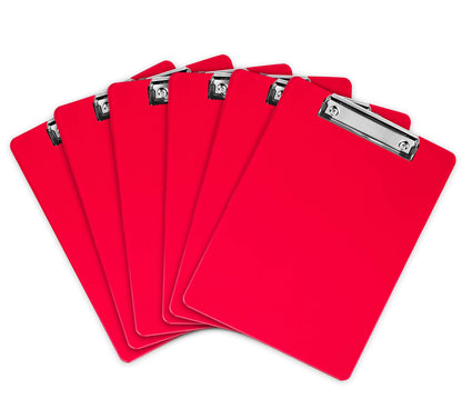 Red Plastic Clipboards (Set of 12) Multi Pack Clipboard - Strong 12.5 x 9 Inch | Holds 100 Sheets! Acrylic Clipboards with Low Profile Clip | Cute Aesthetic College School Supplies for Girls & Boys