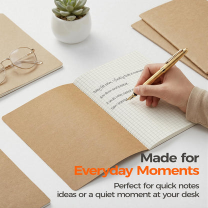Foliom 24 Pack Kraft Notebooks Bulk A5, 60 Pages Grid Graph Paper Journals, 8.3x5.5 Inches, Natural Kraft Cover Composition Notebooks for School Office Students Artists