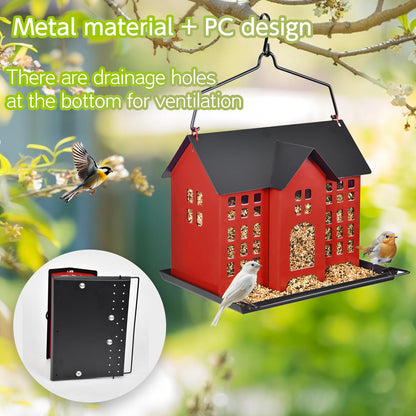 BOCHENTECH Hanging Bird Feeder, Outdoor Bird Feeder, Metal Bird Feeder, 5.6LB with Three Small Individual compartments for Finch Cardinal Chickadee, Large Capacity, Weatherproof and Durable