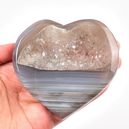 JIC Gem Large Agate Heart Crystal Geode Druzy Palm Worry Stone Reiki Crystals and Healing Stones 3.5-3.9"(90-100mm)