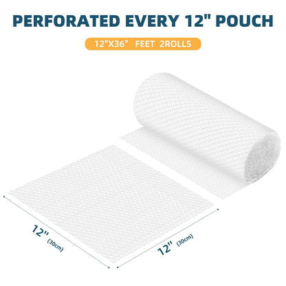 Metronic Bubble Cushioning Wrap 2 Pack 12 Inch x 72ft Total, Dense Bubble Packing Air Wrap Clear Bubble Packing Roll for Shipping and Moving Supplies, Perforated Every 12" (Made in USA)