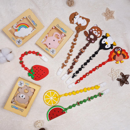 Cute Animal Baby Food Grade Silicone Teether Toy with One Piece Design Pacifier Clip Holder,Teething Pain Relief Toys Gift Set for 3 Months+ Boys and Girls,Freezer Safe,BPA Free (Penguin)