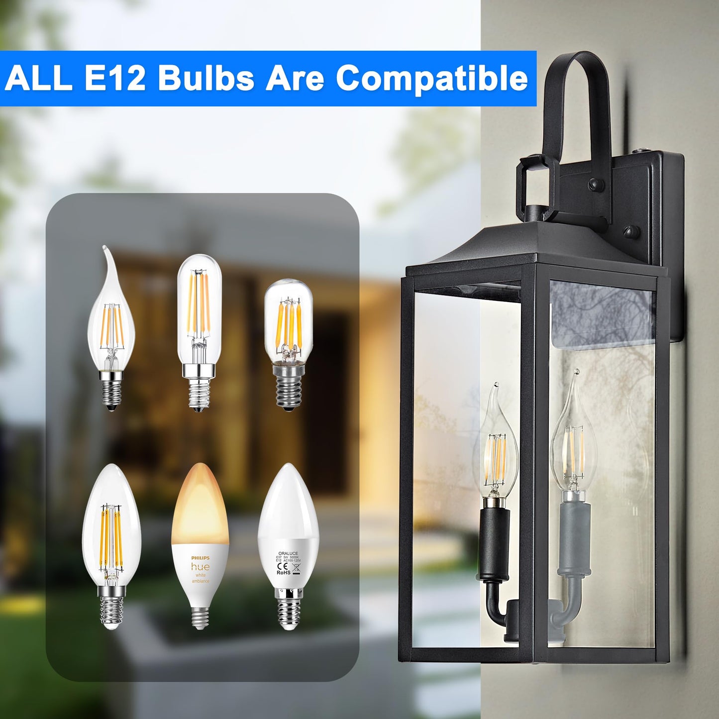 OKELI 17.6" Dusk to Dawn Outdoor Lighting, 2-Light Black Wall Lantern for Porch Outside Wall Sconces with Tempered Glass Shade, Anti-Rust Wall Lights Outside Light for Garage, Foyer