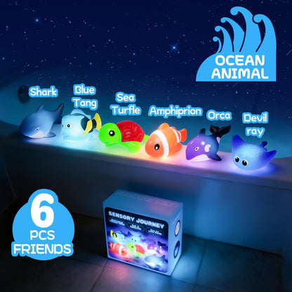 ZGLYMUS Light Up Bath Toys,No Hole Mold Free Baby Bath Toys,Ocean Animal Water-Activated Lights Flashes and Change Color,Sensory Lights Toys for Babies and Toddlers,Bathtub,Shower,Water Table, Pool