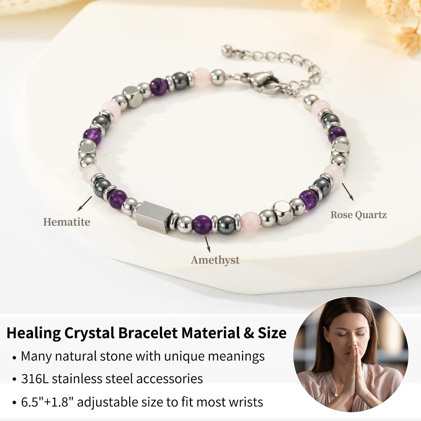 ESPVO Protection Bracelet for Women Gifts Empath Crystals Healing Emf Amethyst Hematite Jewelry Natural Stones Teens