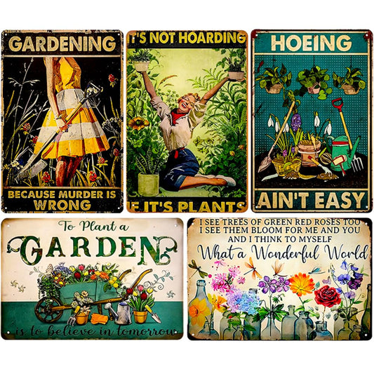 Rosjoy Funny Garden Signs for Outside - Unique Gardening Gifts for Women，12"x8" Metal Garden Decor for Wall Art, Yard Greenhouse, Outdoor, Patio, Porch Decoration