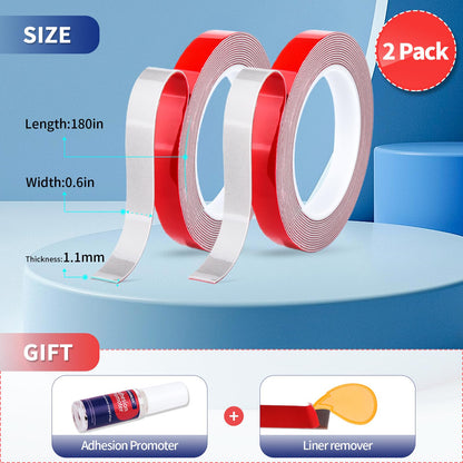 PHIXBEAR Super Strong Adhesion, Heavy Duty Double Sided Tape, Waterproof for Indoor & Outdoor Use, Multipurpose Automotive Wall Mounting Foam Adhesive (0.6in×30ft), 2 Rolls