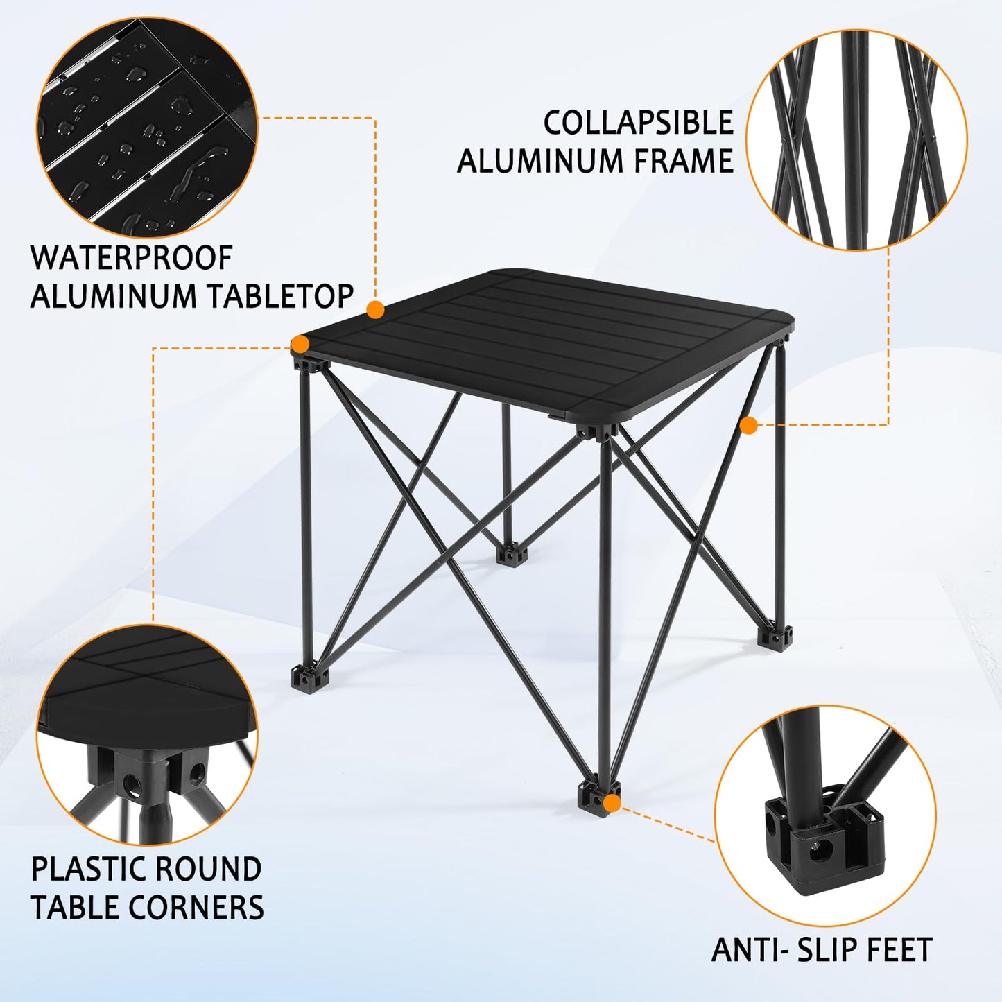 Tesouro Folding Camping Square Table with Carry Bag, Lightweight Aluminum Square Table for Outdoor, Camping, Picnic, Backyards, BBQ (Black-Small)