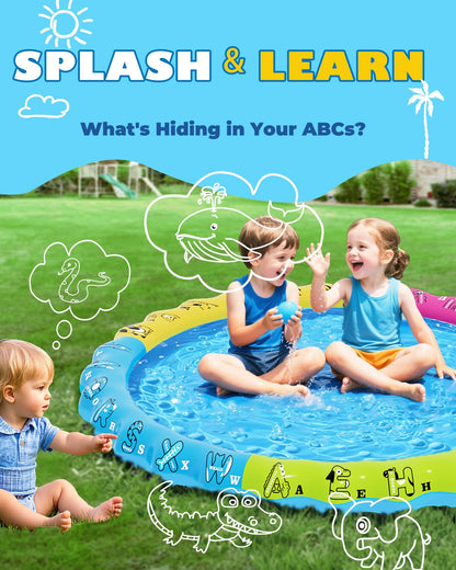 67" 3-in-1 Non-Slip Splash Pads for Toddlers 1-3 & Kids Ages 4-8, Baby Learning Pool, Sprinkler for Kids Summer Outdoor Water Toys, Game Mat with A-Z Letters