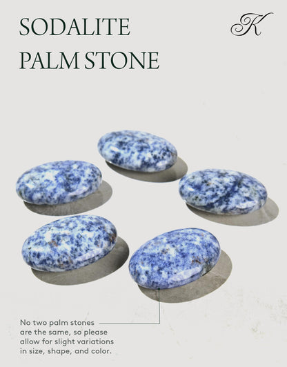 KALIFANO Sodalite Palm Stone - High Energy Iron Sodlita with Healing Properties (Information Card) Reiki Crystal Used for Increased Self Esteem