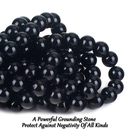 70PCS Natural 8MM Healing Gemstone, Black Tourmaline Energy Stone Round Loose Beads, Semi-Precious Crystal Beads with Free Elastic String for Jewelry Making DIY