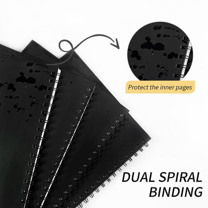 Ouzoustate Lined Spiral Notebook A4 Large Black Journal 8.5" x 11"-4 Pack 7mm College Ruled Hardcover Notebooks 160 Pages 100GSM Thick Paper for Note Taking School Office Supplies