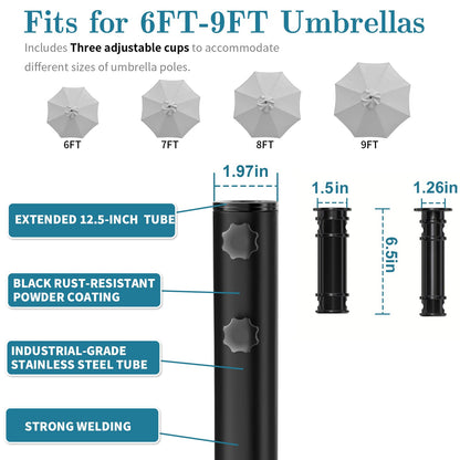 Umbrella Base, Heavy Duty Patio Umbrella Stand with 5 Wheels, Max 100lb Fillable Mobile Outdoor Base, Pole Holder 2 Knobs, UV Resistant and Windproof Design for Patio, Deck, Poolside, Lawn(19 in)