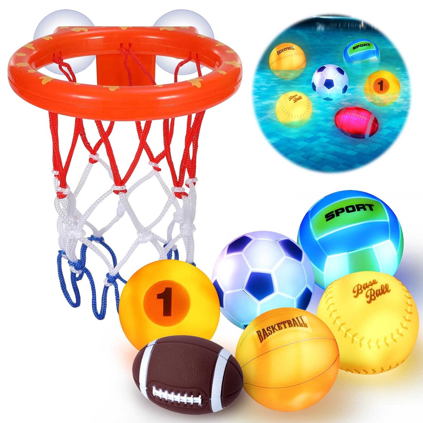 Light Up Bath Toys, Bathtub Basketball Hoop for Kids 1-3, Toddler Water-Activated Light Up Toys 6-12-18 Months, Sensory Toys for Tub Pool Swimming Shower, Baby Bathtub Gift for Boy Girl Birthday