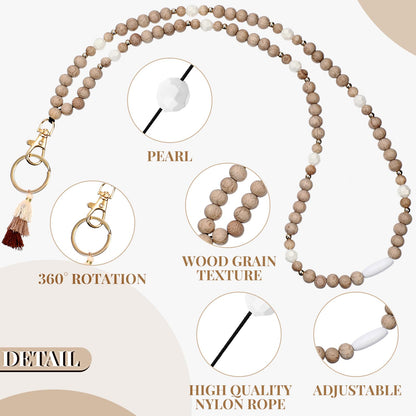 Sintuff 12 Pieces Wood Beaded Lanyard Card Holder Set, Including 4 Wooden Bead Neck Bohemian Lanyards with Tassel and 8 Clear Waterproof ID Card Holder, Nurses Employees Teacher Appreciation Gifts