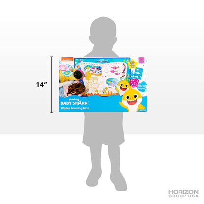Baby Shark Water Drawing Mat by Horizon Group USA, Includes Reusable 40-Inch Water Drawing Mat, Refillable Water Brush & Pens, Stencils, Mess-Free Water Art for Toddlers, Age 3+