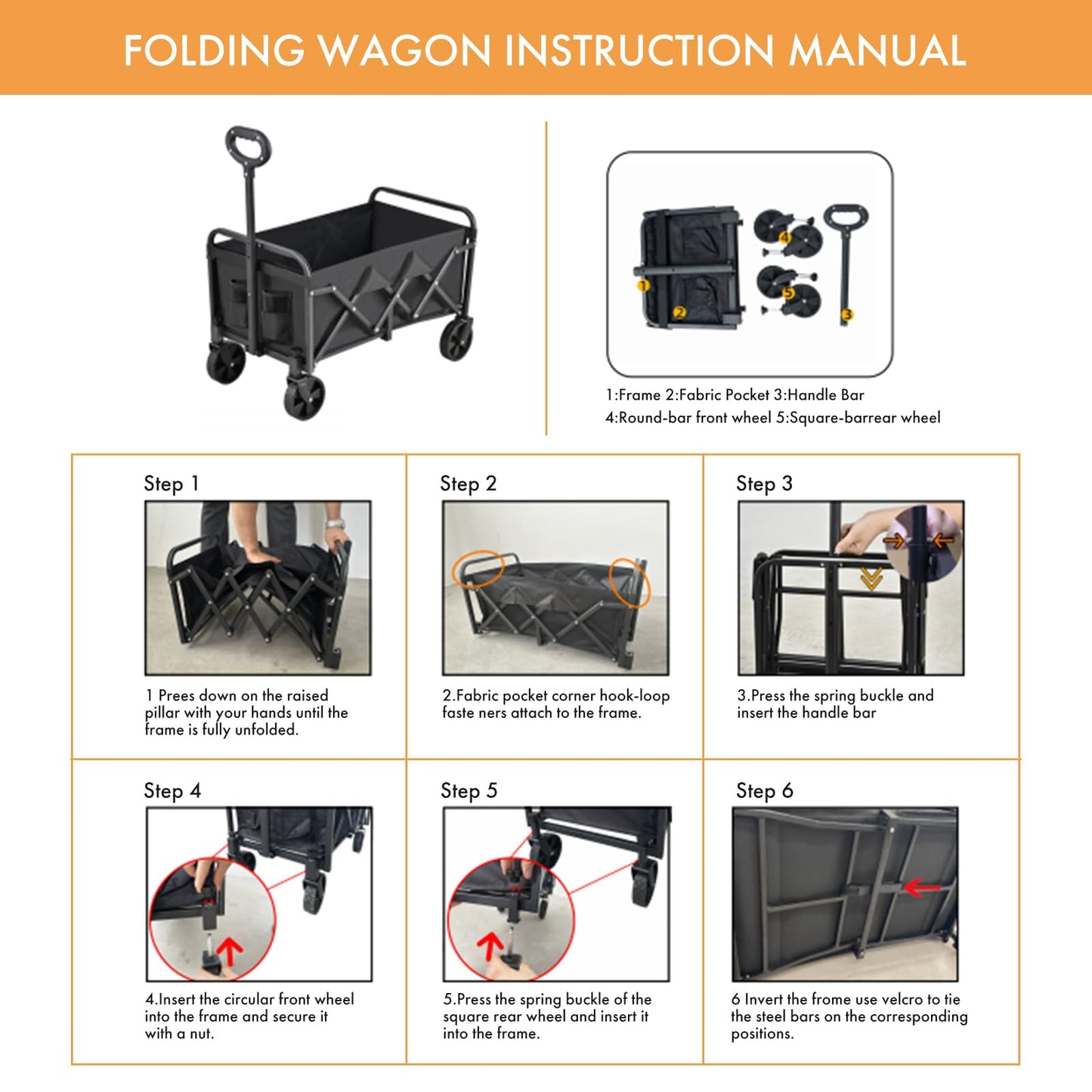 Wagons Carts Foldable,Portable Utility Shopping Cart with Wheels, 600D Double Oxford Cloth，Folding Outdoor Wagon Cart ，Portable Utility Outdoor Wagon for Grocery，Collapsible Wagon with Wheels