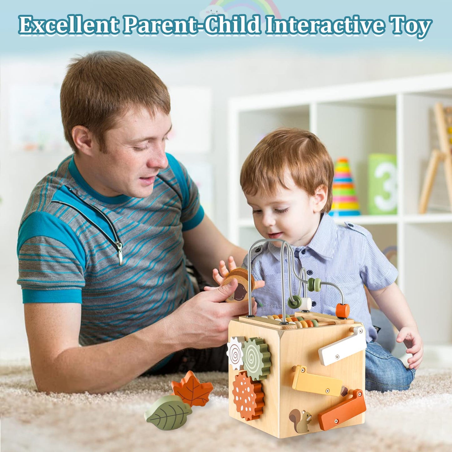Smartwo Wooden Kids Baby Activity Cube - Boys Gift Set | One 1, 2 Year Old Boy Girl Gifts Toys | Developmental Toddler Educational Learning Boy Toys 12-18 Months | Bead Maze, First Birthday Gift
