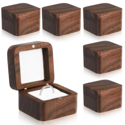 Loetere 6 Pcs Square Wooden Ring Boxes for Wedding Ceremony Proposal Mini Engagement Ring Gift Holder Single Slot Small Vintage Cases Handmade Retro Solid Rustic Jewelry Storage Box (White)