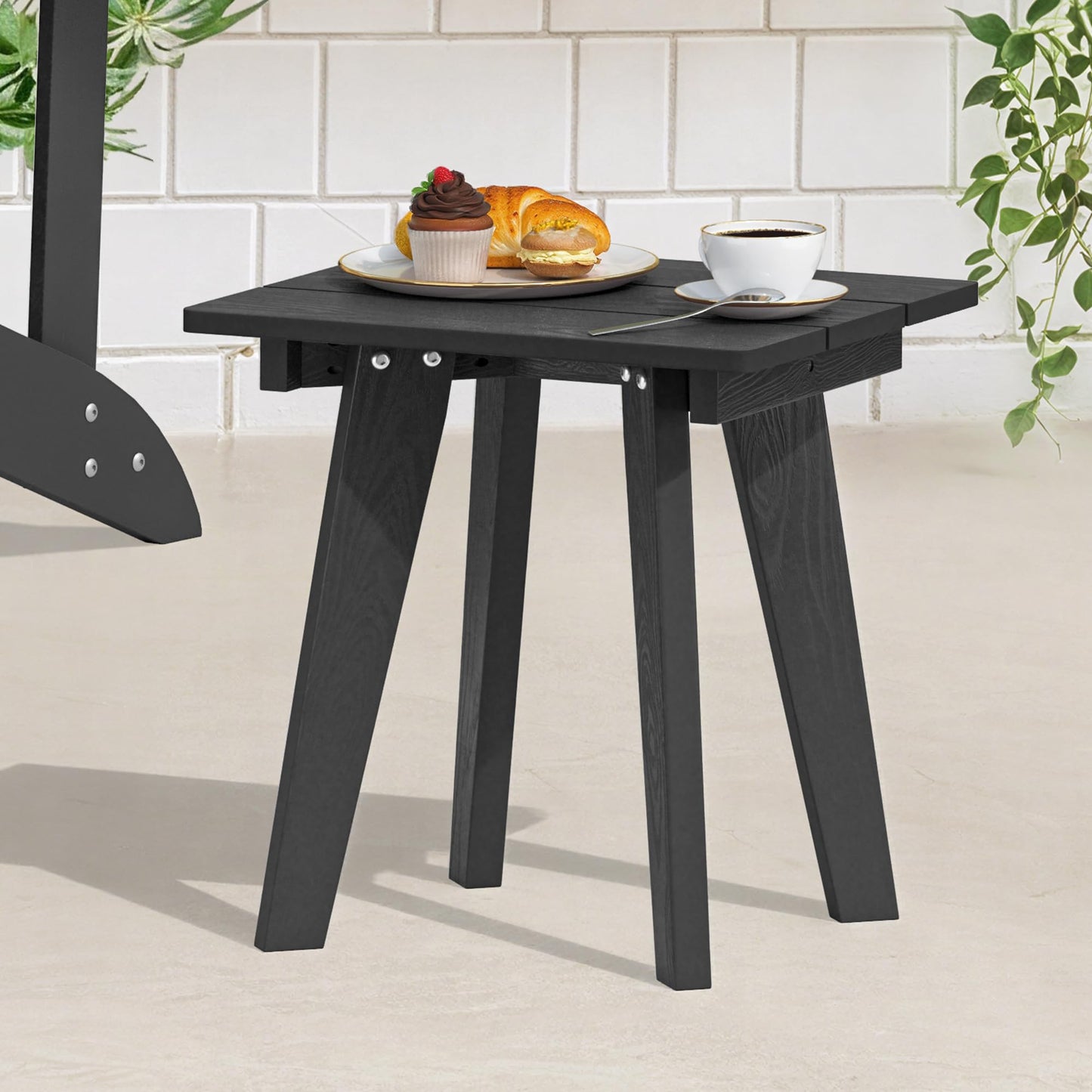 Homenjoy Outdoor Side Table, HDPE Weather Resistant Small Patio Table for Porch and Balcony, 200 LBS Capacity Heavy Duty Small Outdoor Table for Backyard and Pool, Easy Maintenance, Black