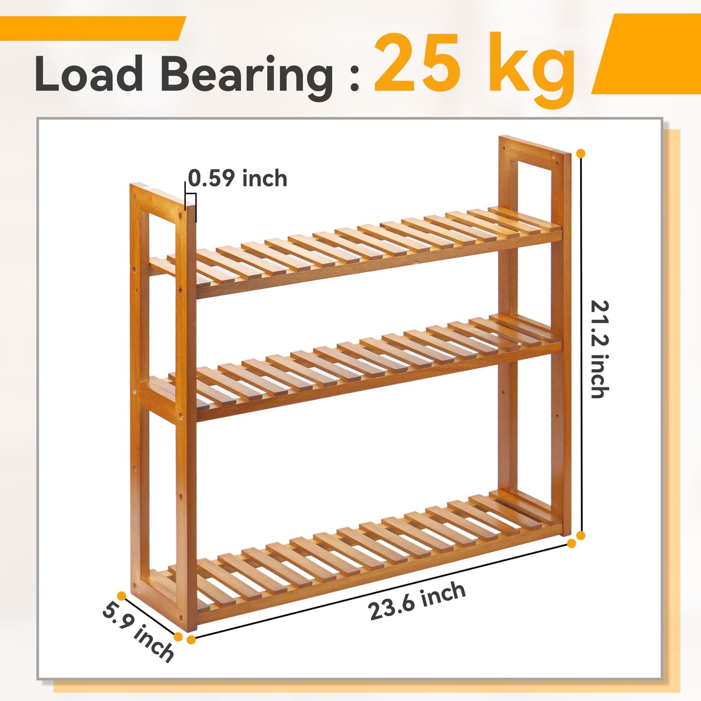 MEHL CLUB Wood Bathroom Shelf, 3-Tier Adjustable Shoes Rack&Plants Rack, Wall-Mounted or Stand for Living Room (Honey Oak)