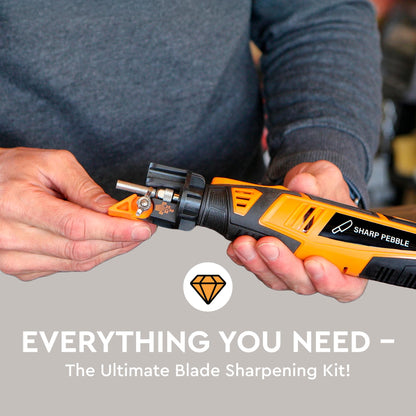 Sharp Pebble Cordless Lawn Mower Blade Sharpener – Adjustable 20°- 40° Angle Guide-Rotary Tool with Replaceable Sharpening Wheel Bits & Fast Rechargeable Battery – Effortless Precision for Lawn Care