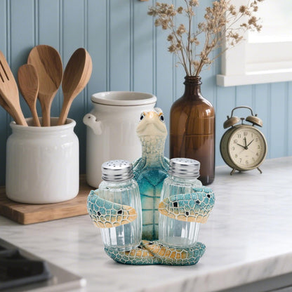 Hodao Sea Turtle With Salt and Pepper Shaker Figurines Decorations Turtle Set with Holder Figurine for Beach Bar or Tropical Kitchen Decor Turtle Table Decorations For Home Gifts (Turtle)
