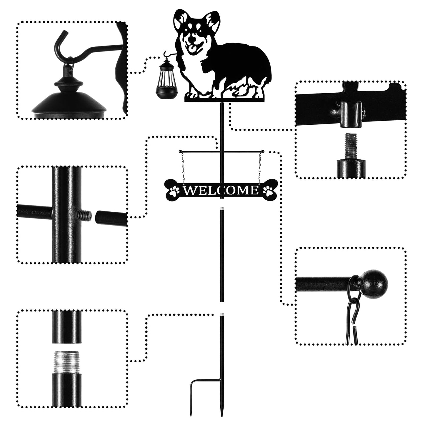 ANGELLOONG 51" Solar Corgi Silhouette Dog Welcome Sign with Lantern, Outdoor Decorative Corgi Gifts for Garden Yard Lawn Patio Pathway