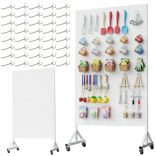 Giklux Metal Pegboard Display Stand 3.5 x 5.5 Feet, Adjustable Height with 40 Peg Board Hooks and Wheels, Pegboard Display Rack, Craft Display Rack, Retail Display Rack, Garage Peg Board