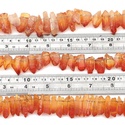 BEADIA Amber Titanium Coated Crystal Quartz Spike Point Stick Beads Rough 1.0"-1.5" for Jewelry Making 15 Inch/Strand