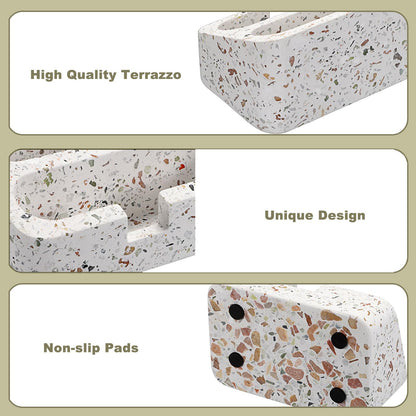 Hipiwe Business Card Holder Stand for Desk, 2 Slots Terrazzo Business Name Card Display Stand for Women Men Desktop Concrete Business Card Organizer for Office, Fits for 100 Business Cards